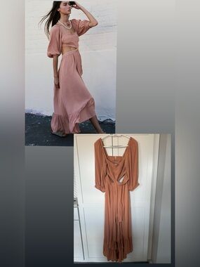 FREE PEOPLE Cross My Heart cut out maxi dress - muted terracotta colour